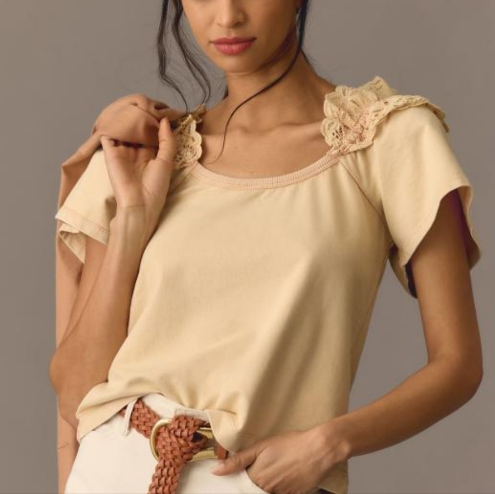 Anthropologie Pilcro Eyelet Ruffle Top XL - Picture 2 of 8